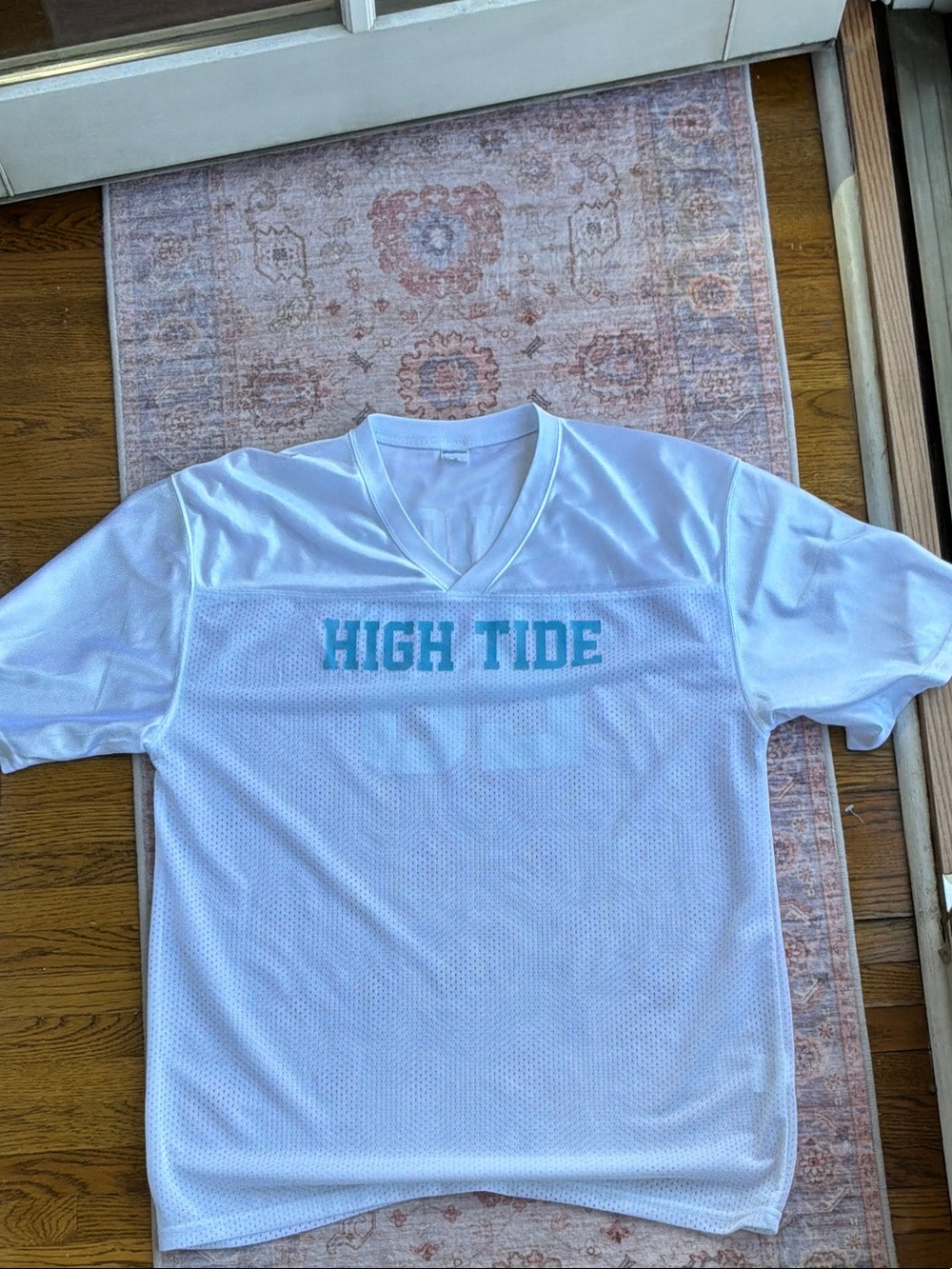 Sport-Tek Men's White Mesh V-Neck Jersey with Teal 'HIGH TIDE' Logo